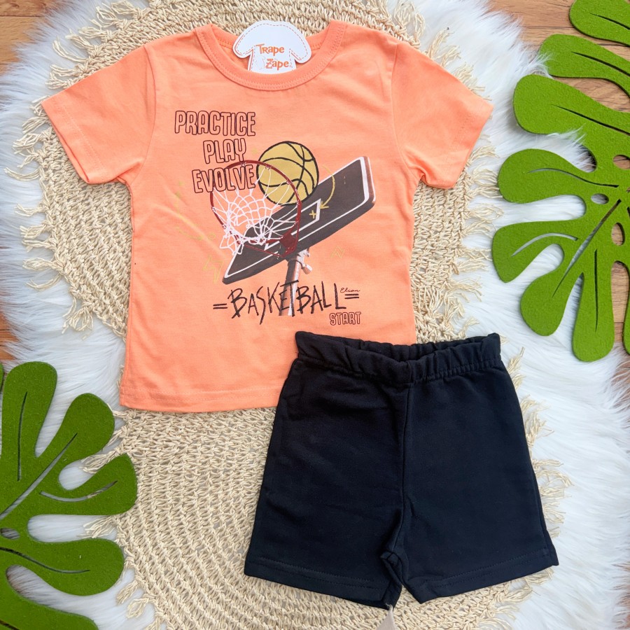 Conj. Camiseta Practice Play Evolve e Bermuda - Laranja e Preto